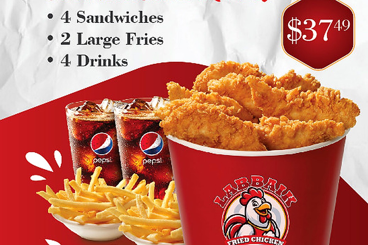 Labbaik chicken bucket and fries